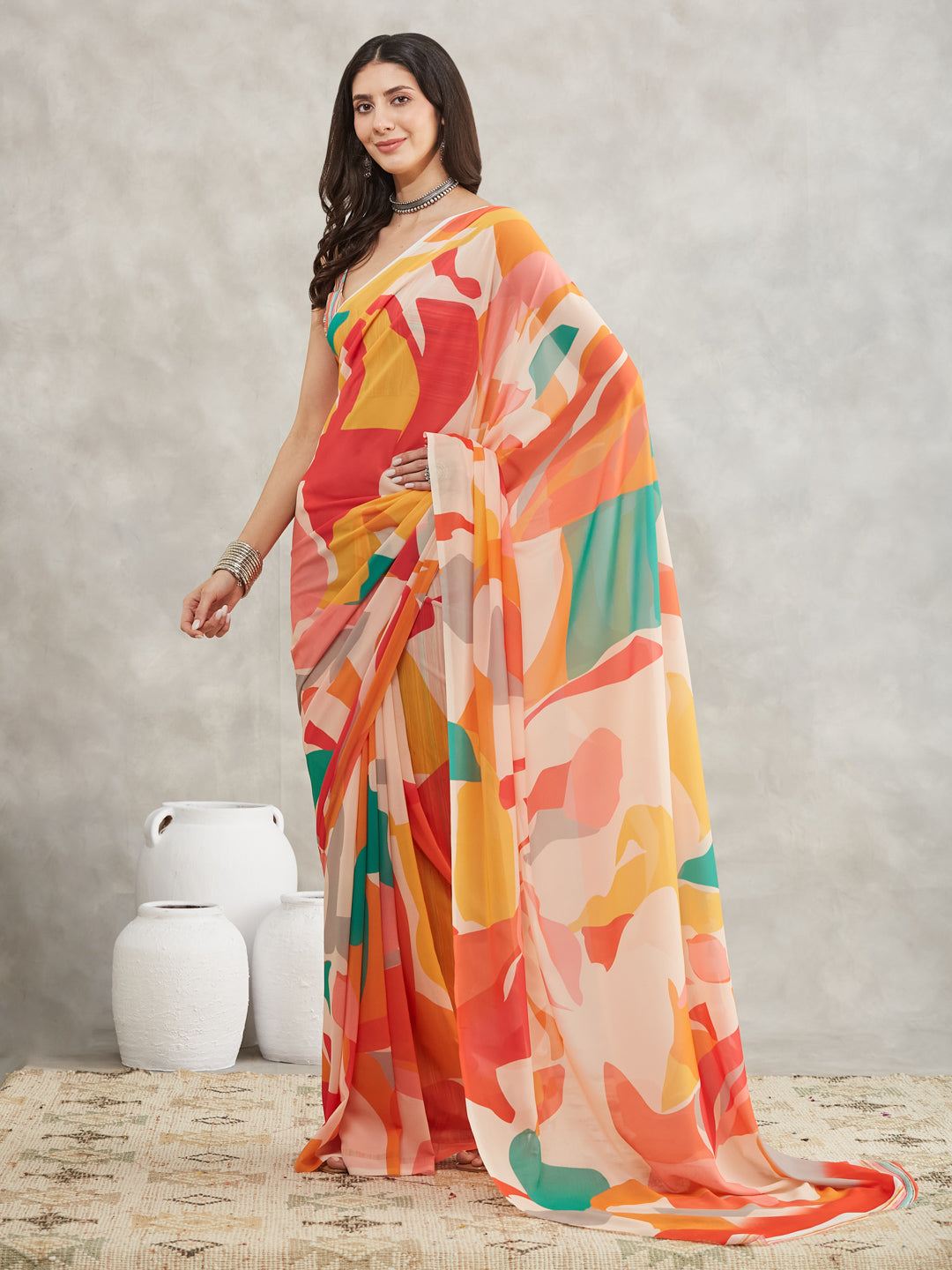 Janasya Multicolor Georgette Abstract Printed Grab2Buy 
