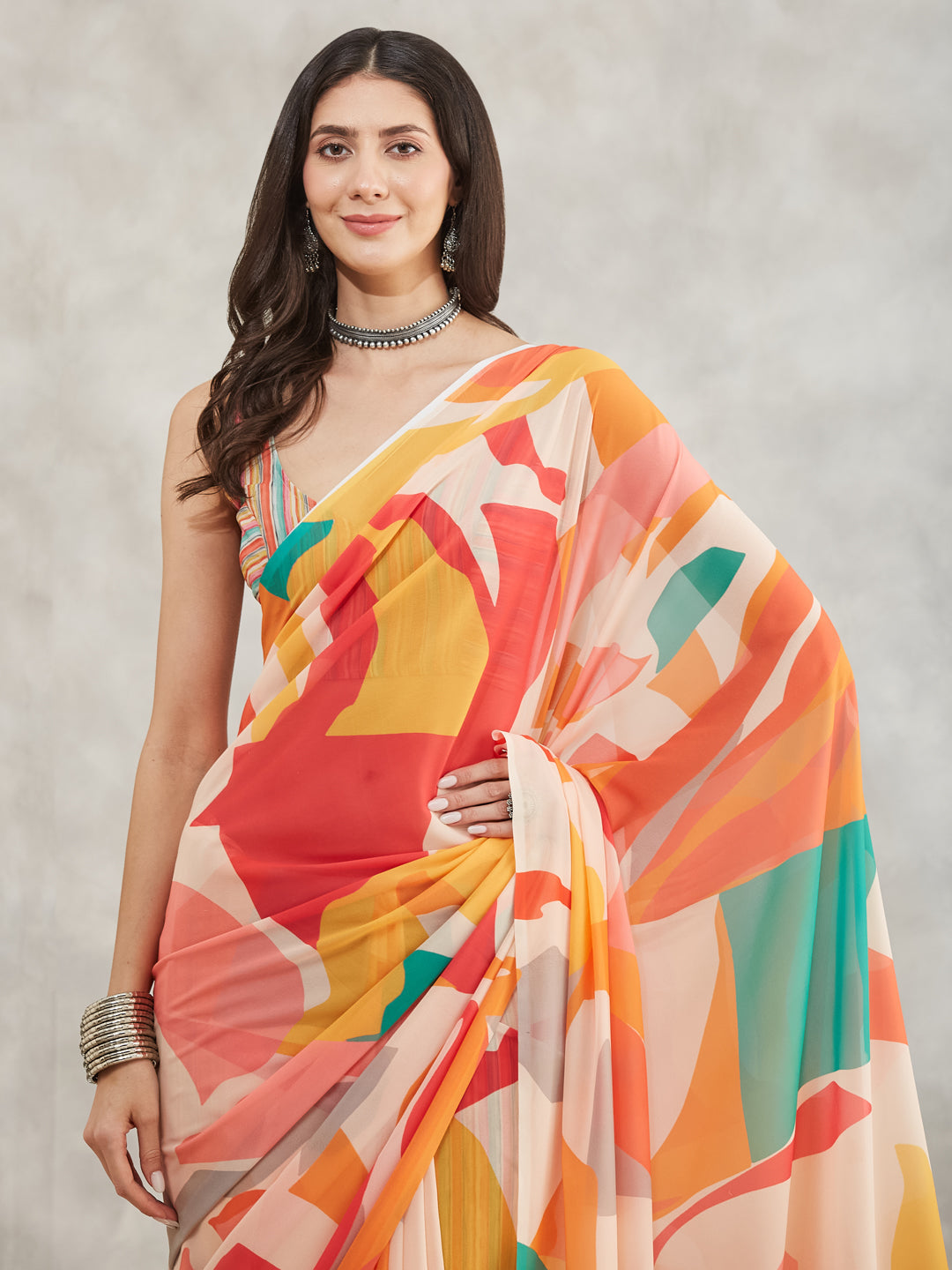 Janasya Multicolor Georgette Abstract Printed Grab2Buy 