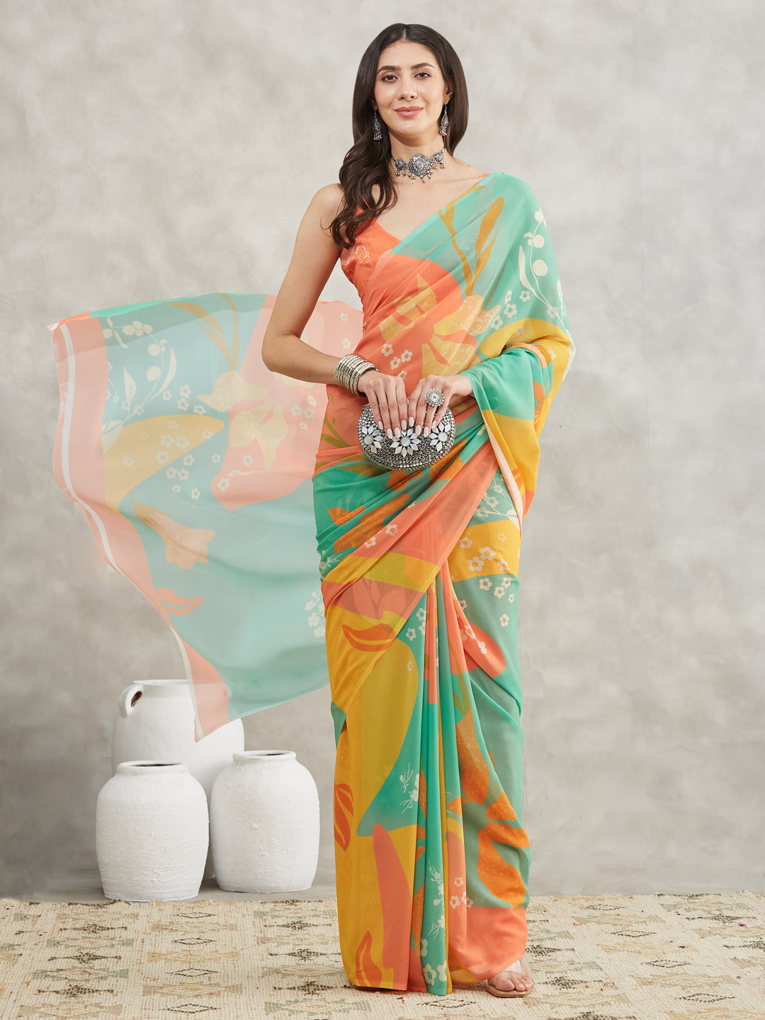 Janasya Multicolor Georgette Floral Printed Grab2Buy 