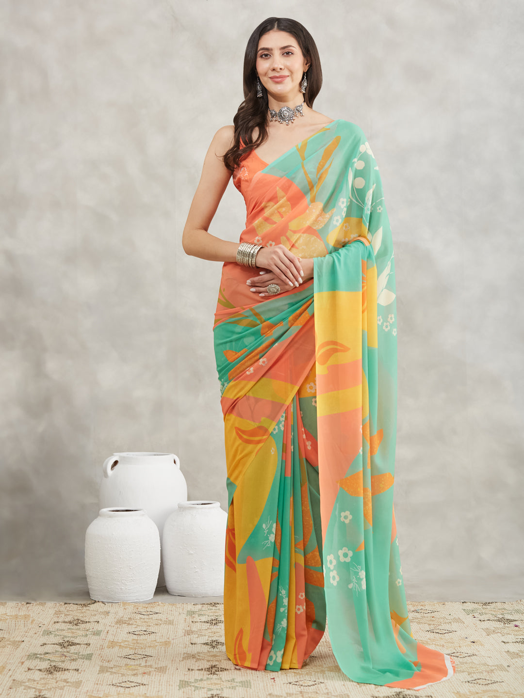 Janasya Multicolor Georgette Floral Printed Grab2Buy 