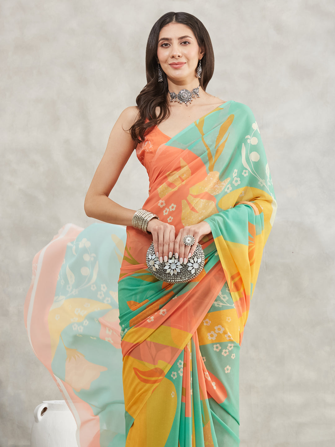 Janasya Multicolor Georgette Floral Printed Grab2Buy 