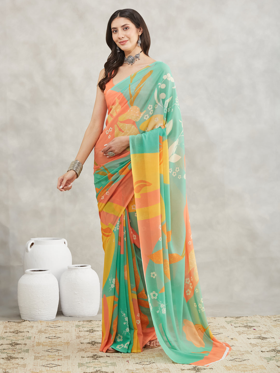 Janasya Multicolor Georgette Floral Printed Grab2Buy 