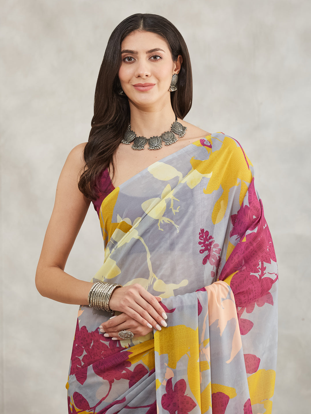 Janasya Grey Georgette Abstract Printed Grab2Buy 