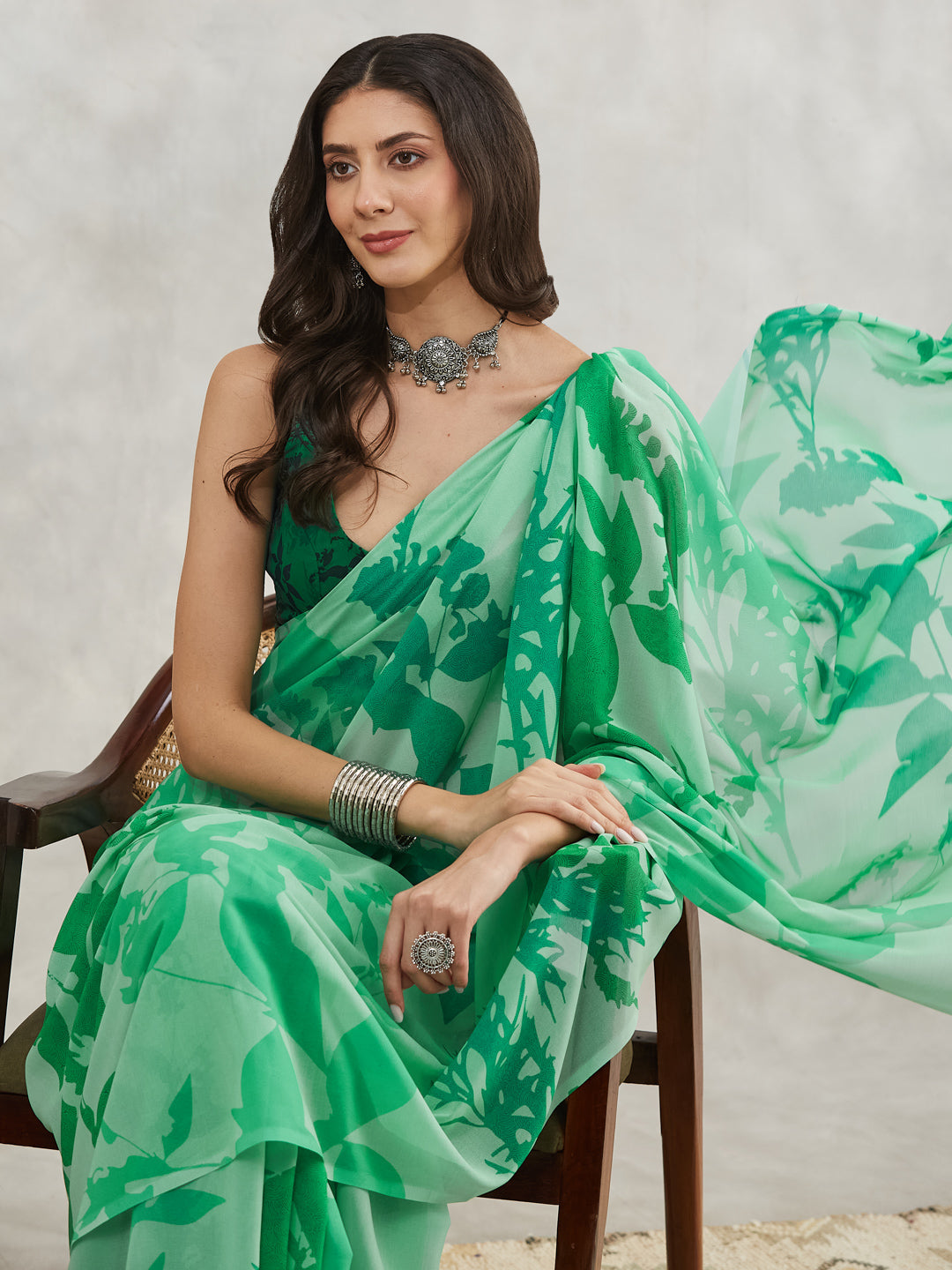Janasya Green Georgette Abstract Printed Grab2Buy 