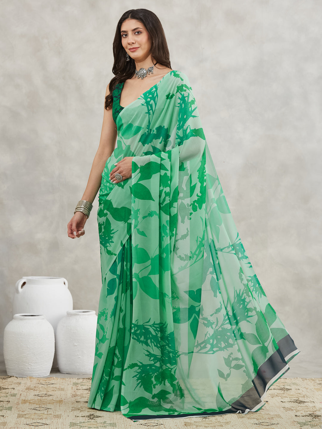 Janasya Green Georgette Abstract Printed Grab2Buy 