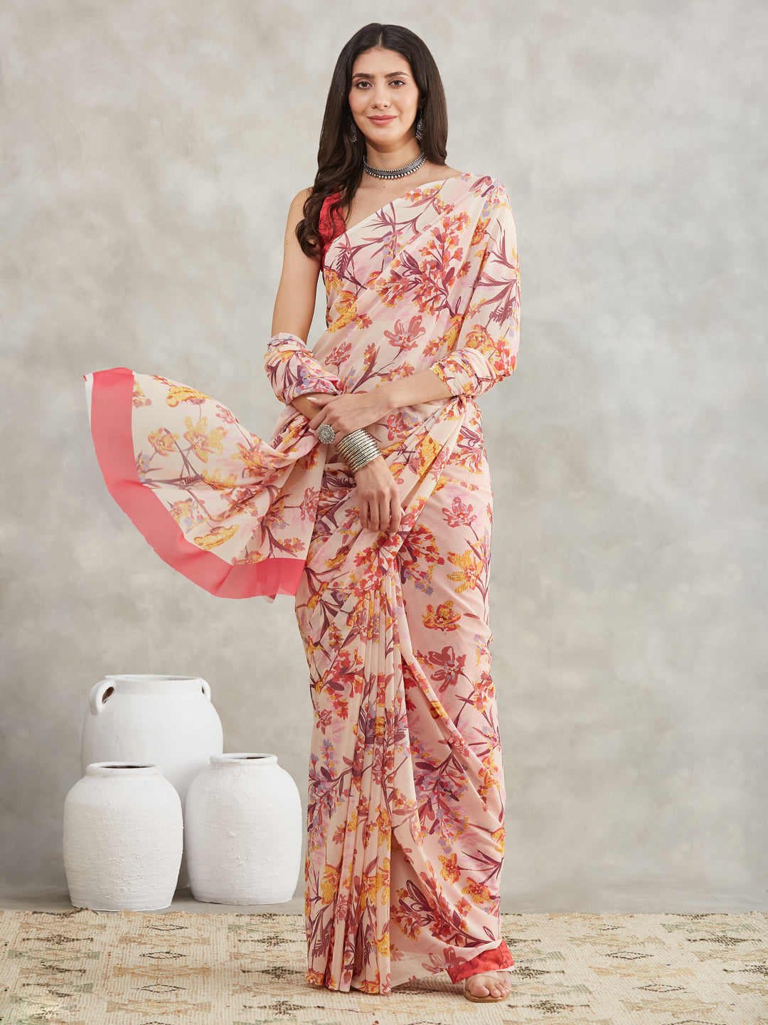 Janasya Cream Georgette Floral Printed Grab2Buy 