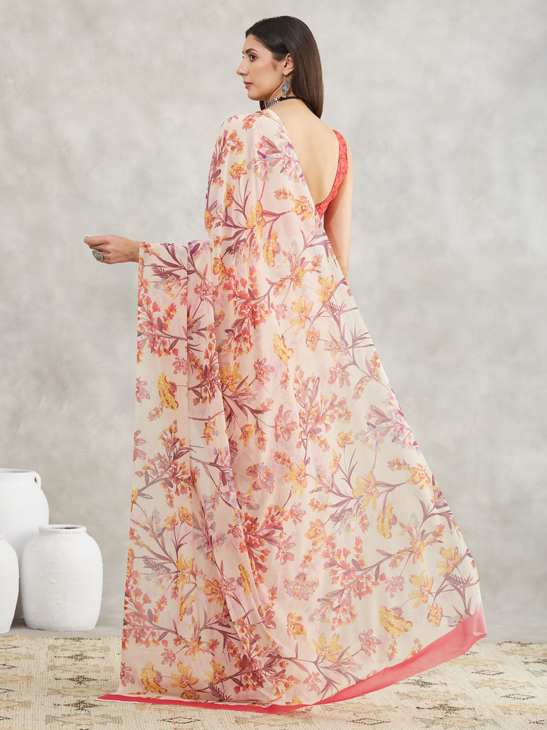 Janasya Cream Georgette Floral Printed Grab2Buy 