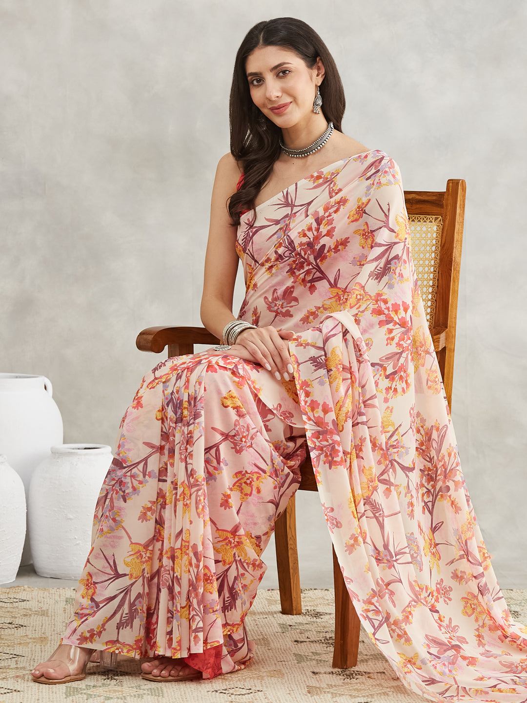 Janasya Cream Georgette Floral Printed Grab2Buy 