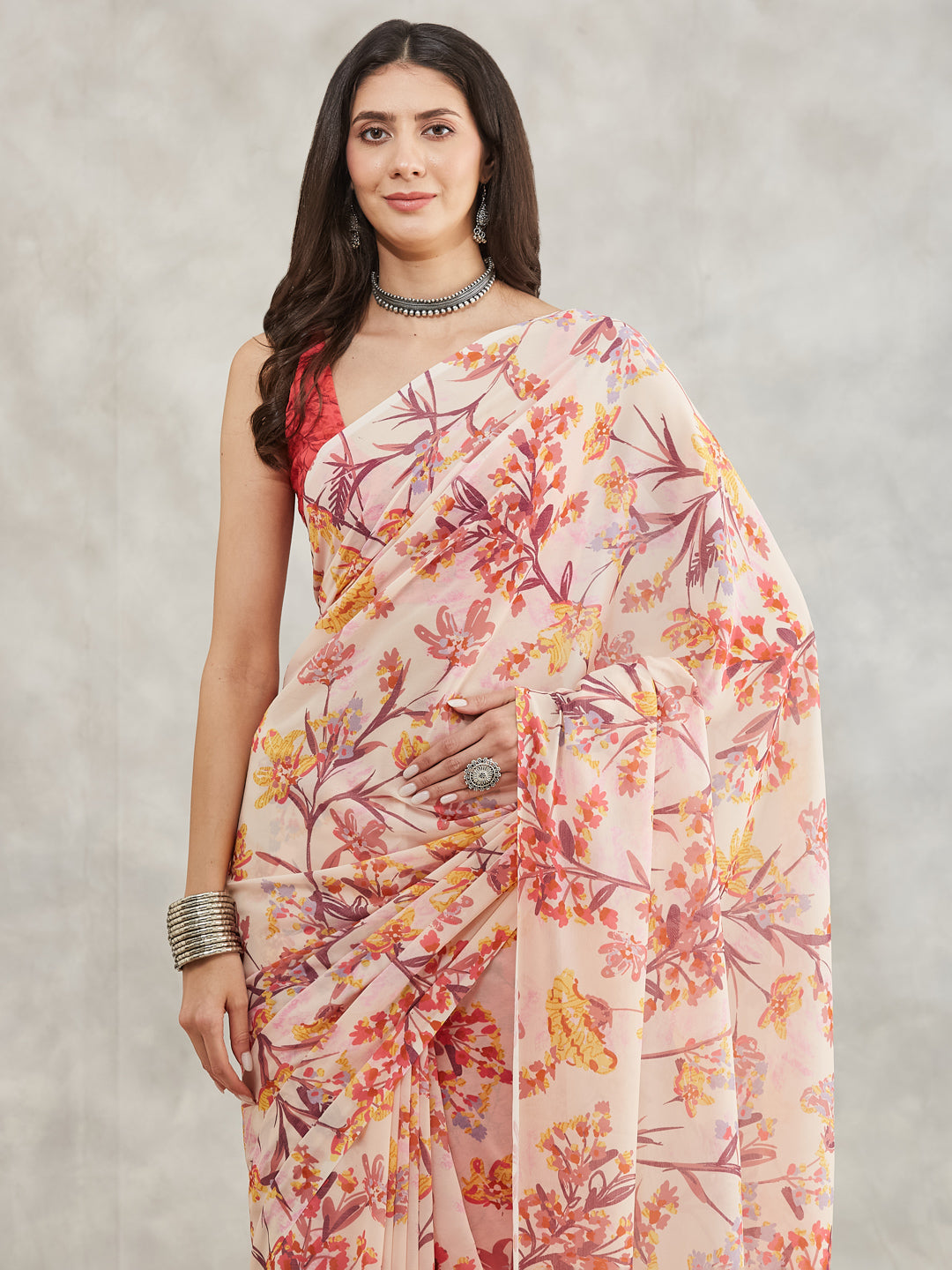 Janasya Cream Georgette Floral Printed Grab2Buy 