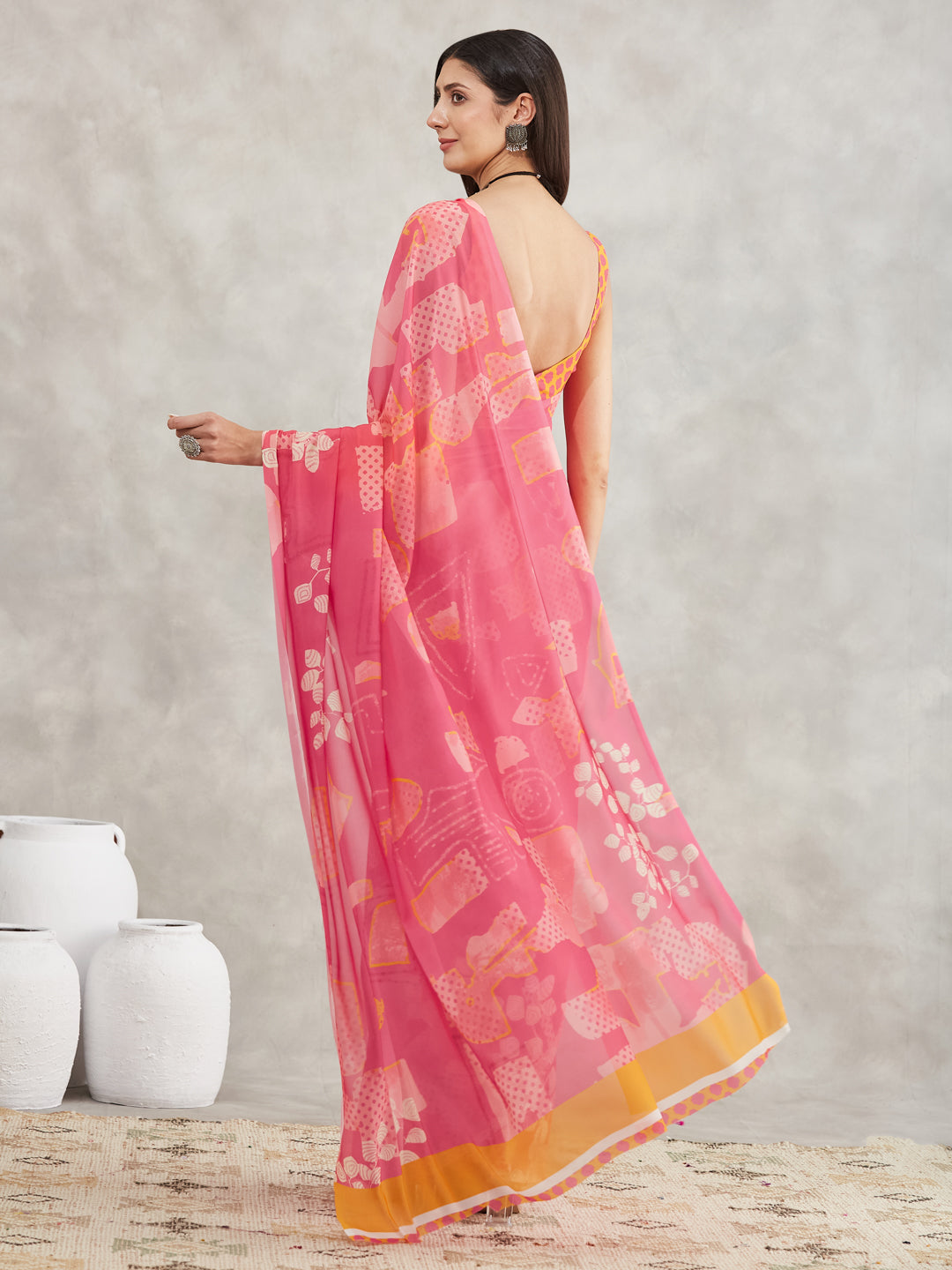 Janasya Pink Georgette Geometric Printed Grab2Buy 