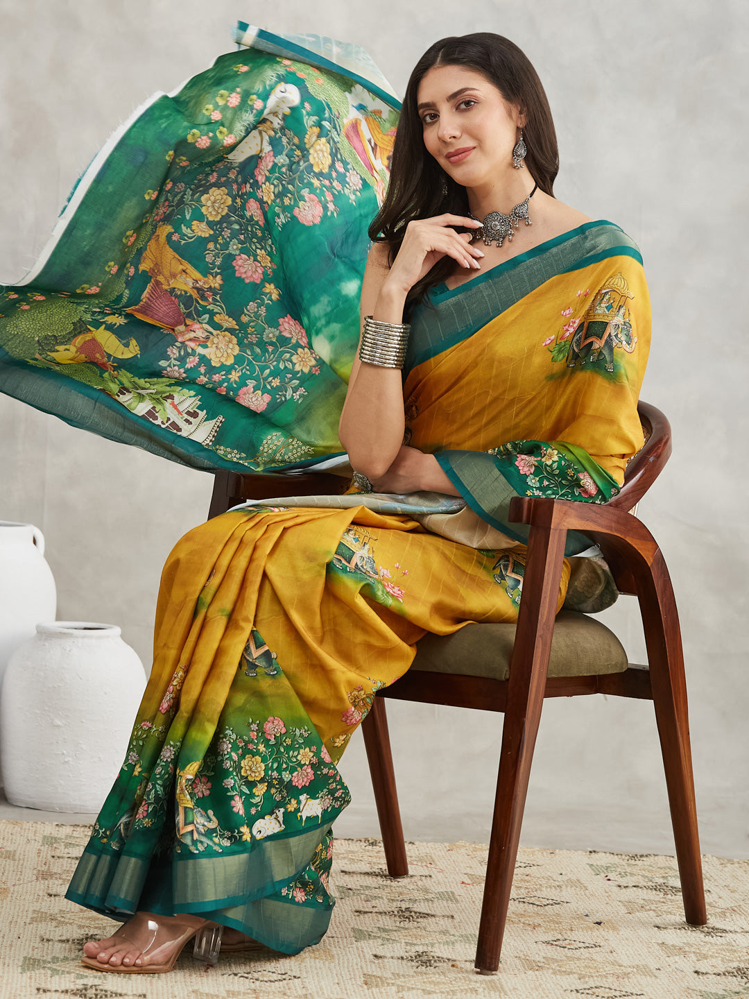 Janasya Mustard Silk Blend Ethnic Motifs Printed Grab2Buy 