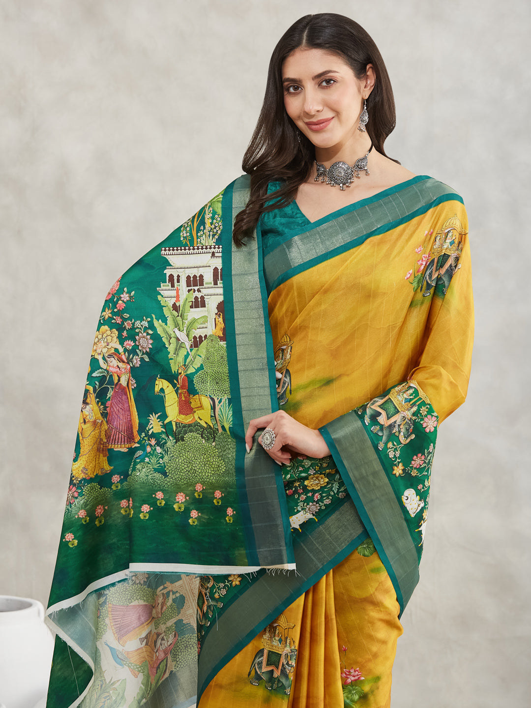 Janasya Mustard Silk Blend Ethnic Motifs Printed Grab2Buy 