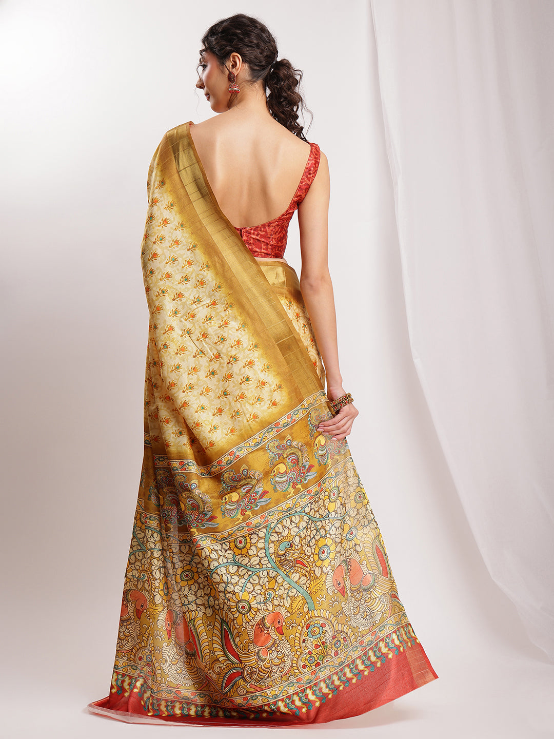 Janasya Olive Green Silk Blend Kalamkari Printed Grab2Buy 