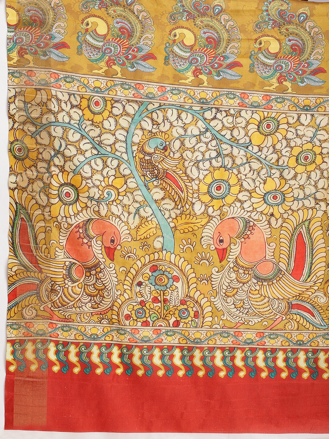 Janasya Olive Green Silk Blend Kalamkari Printed Grab2Buy 