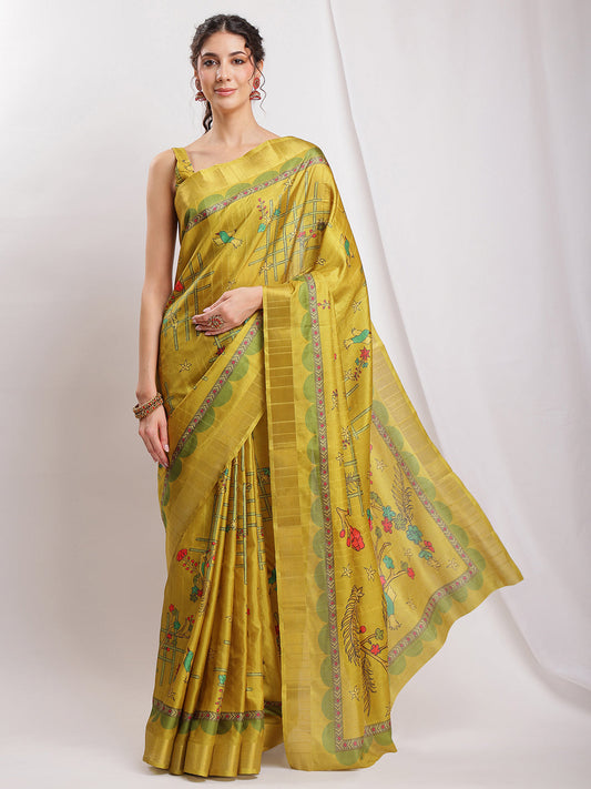 Janasya Green Silk Blend Ethnic Motifs Printed Grab2Buy 