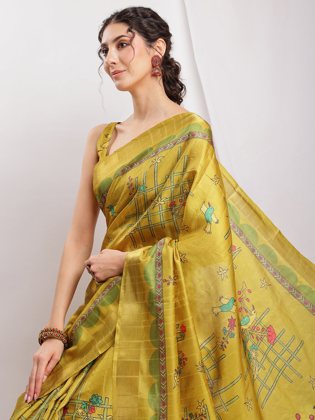 Janasya Green Silk Blend Ethnic Motifs Printed Grab2Buy 