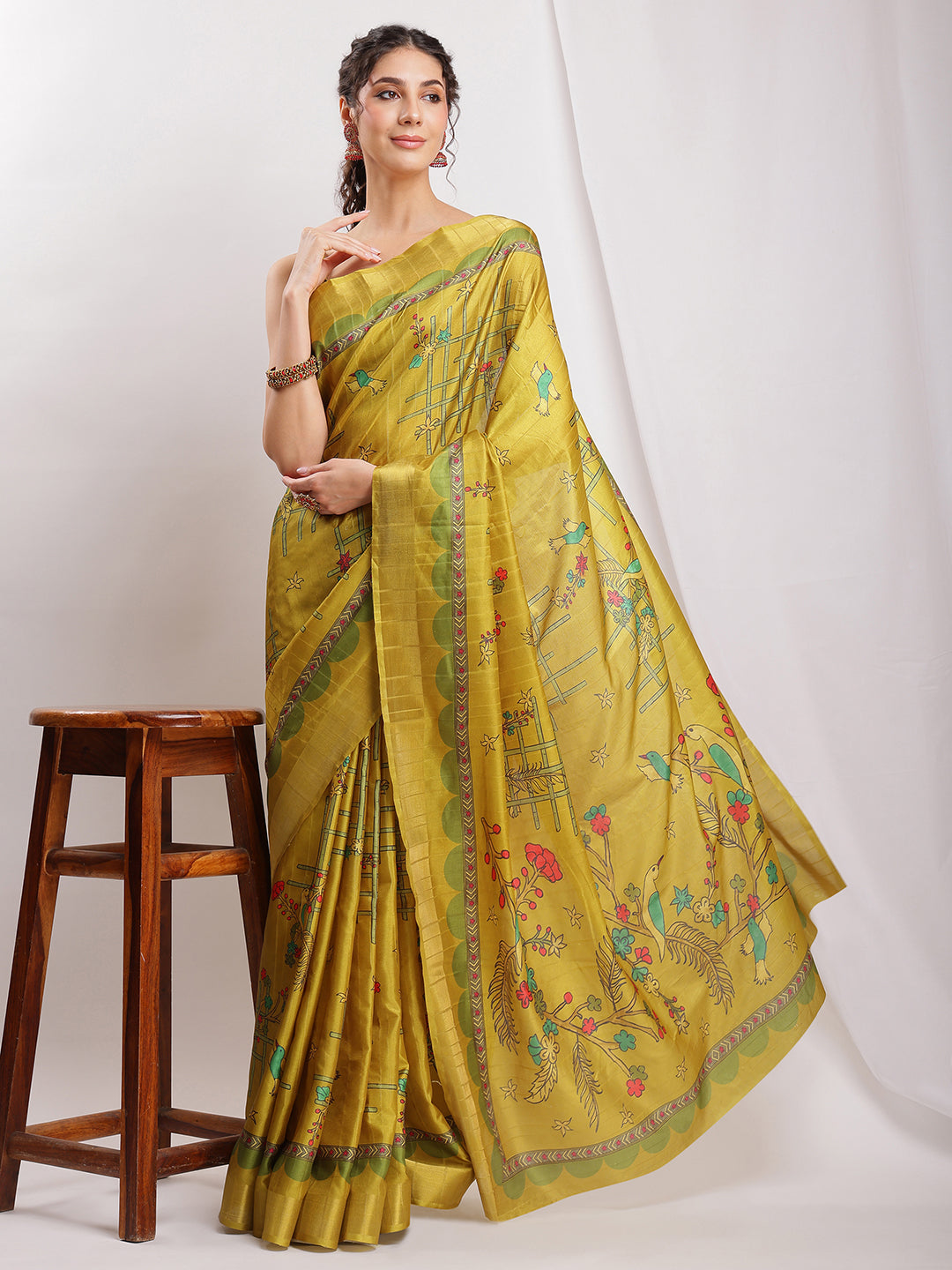Janasya Green Silk Blend Ethnic Motifs Printed Grab2Buy 
