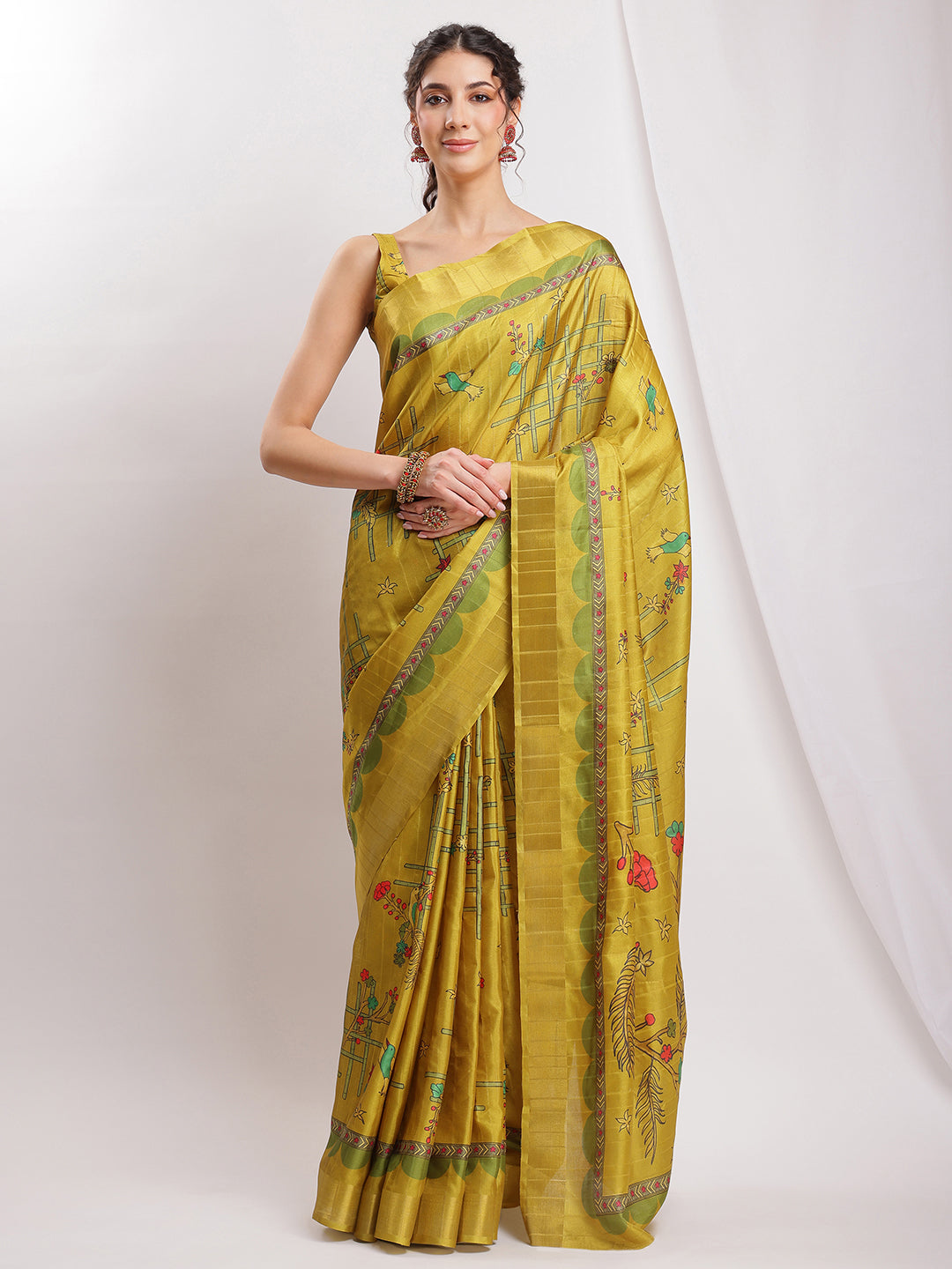 Janasya Green Silk Blend Ethnic Motifs Printed Grab2Buy 