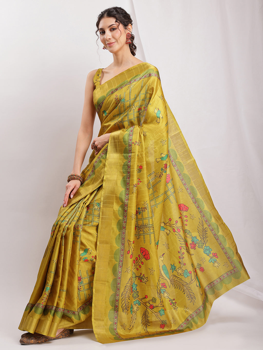 Janasya Green Silk Blend Ethnic Motifs Printed Grab2Buy 