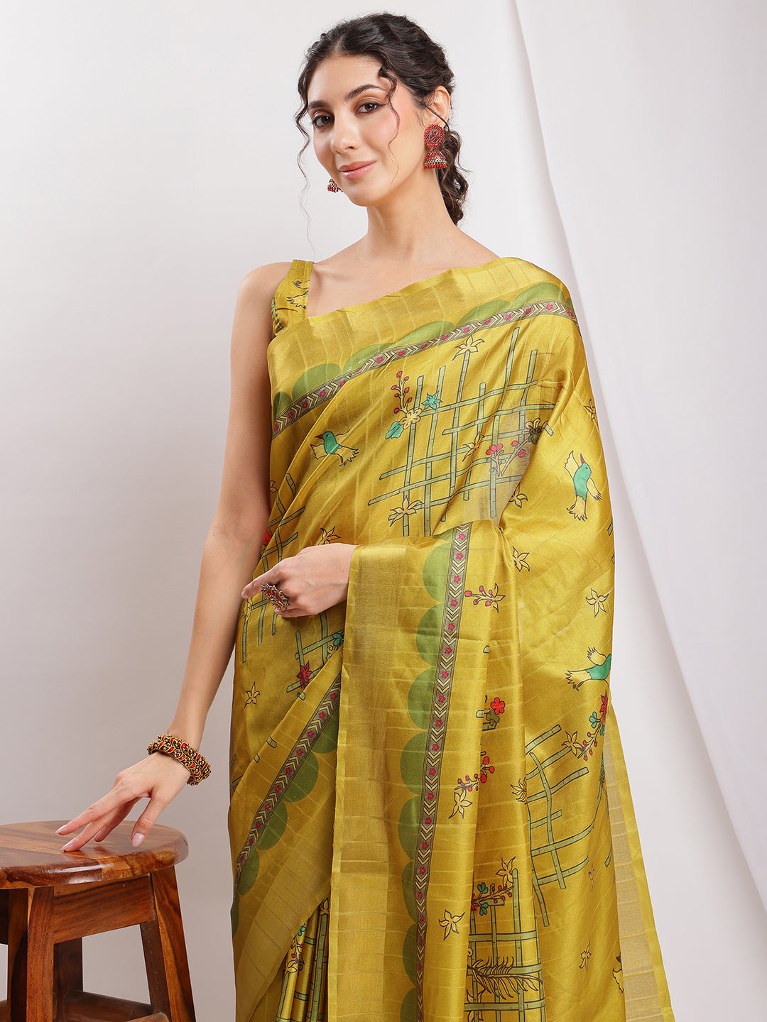 Janasya Green Silk Blend Ethnic Motifs Printed Grab2Buy 