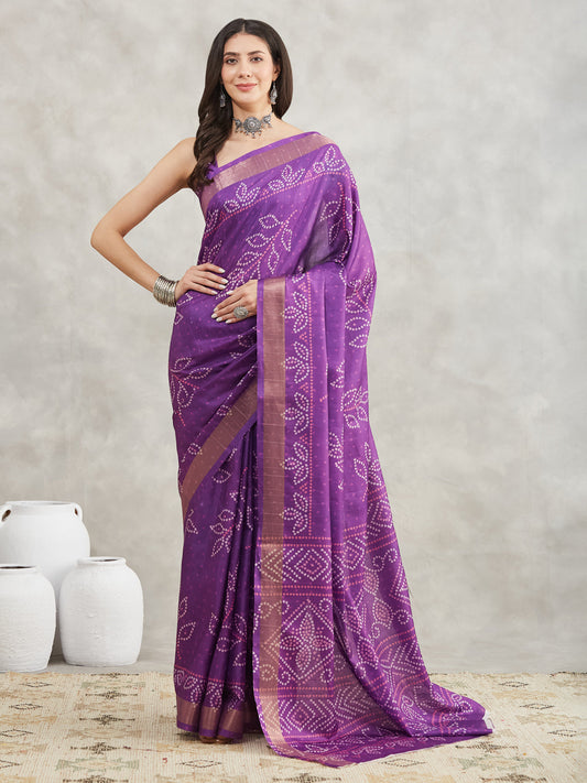 Janasya Purple Silk Blend Bandhani Printed Grab2Buy 
