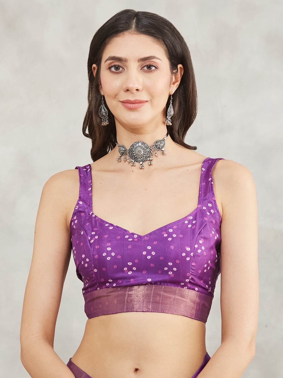 Janasya Purple Silk Blend Bandhani Printed Grab2Buy 