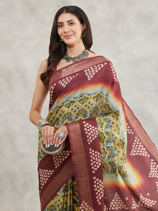 Janasya Yellow Silk Blend Ethnic Motifs Printed Grab2Buy 