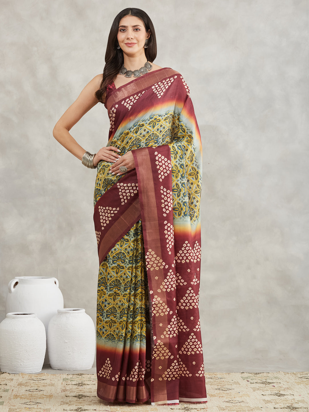 Janasya Yellow Silk Blend Ethnic Motifs Printed Grab2Buy 