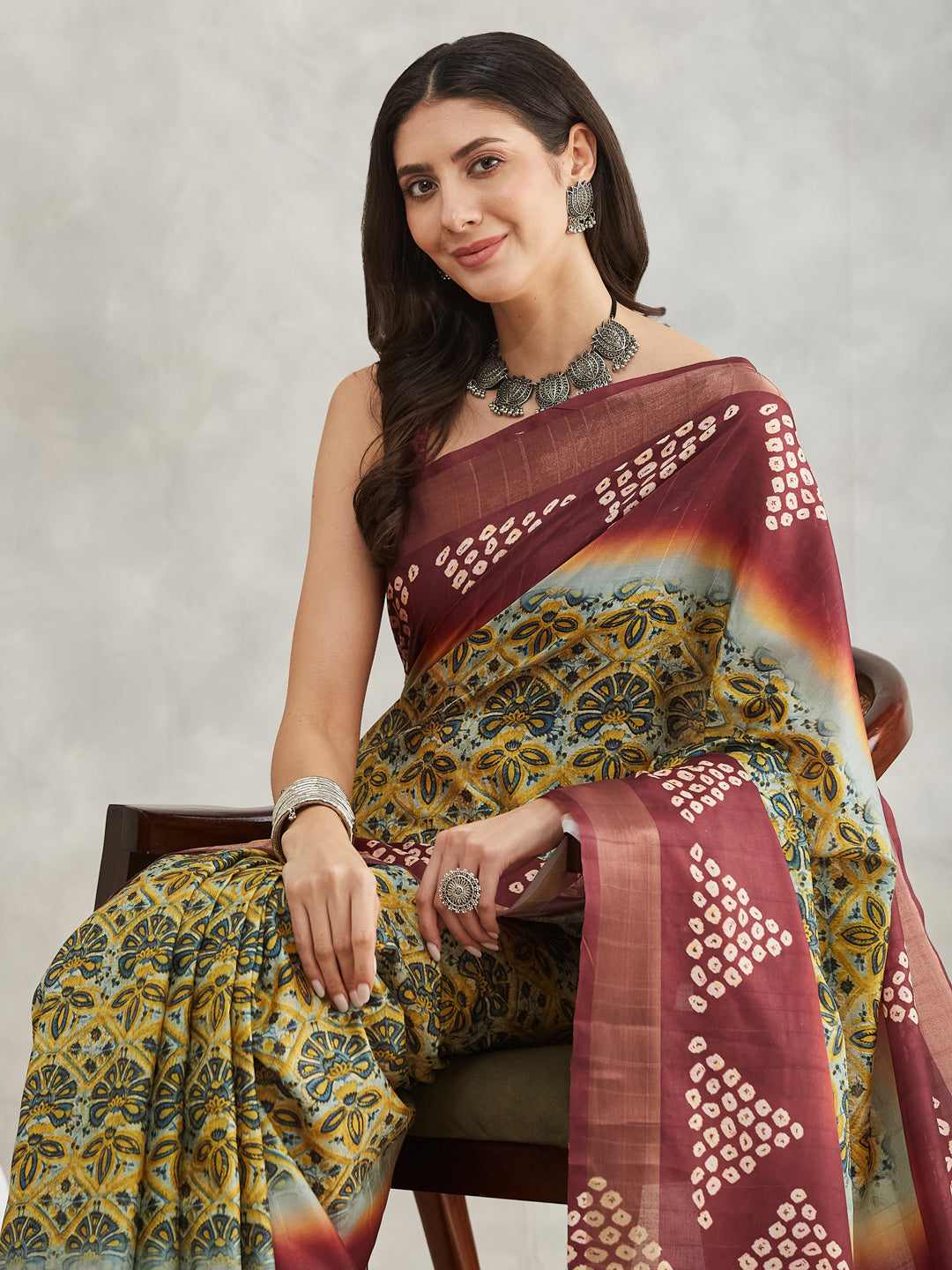 Janasya Yellow Silk Blend Ethnic Motifs Printed Grab2Buy 