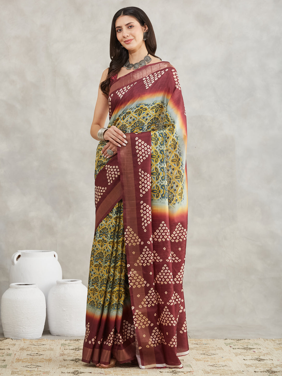 Janasya Yellow Silk Blend Ethnic Motifs Printed Grab2Buy 