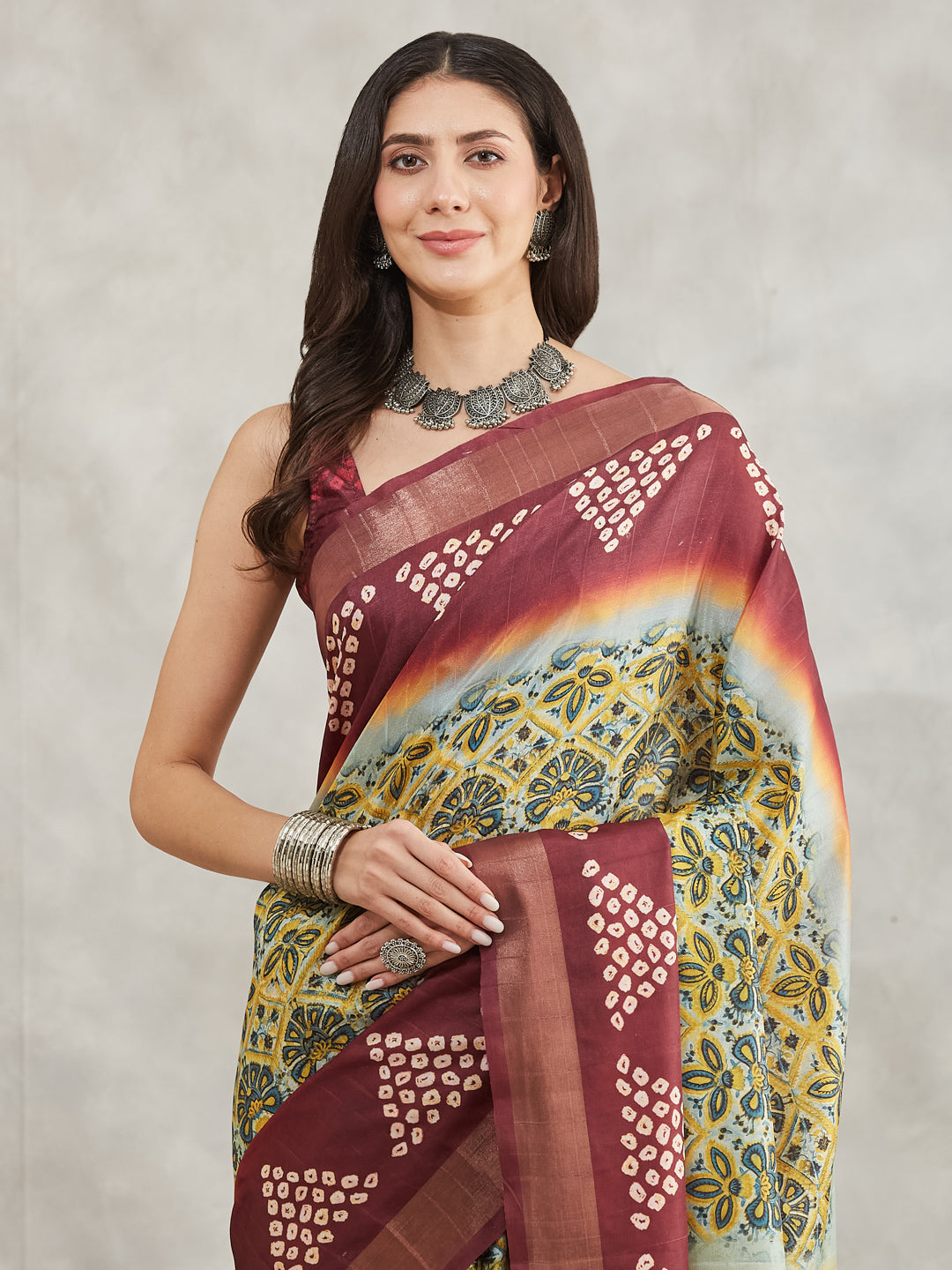 Janasya Yellow Silk Blend Ethnic Motifs Printed Grab2Buy 