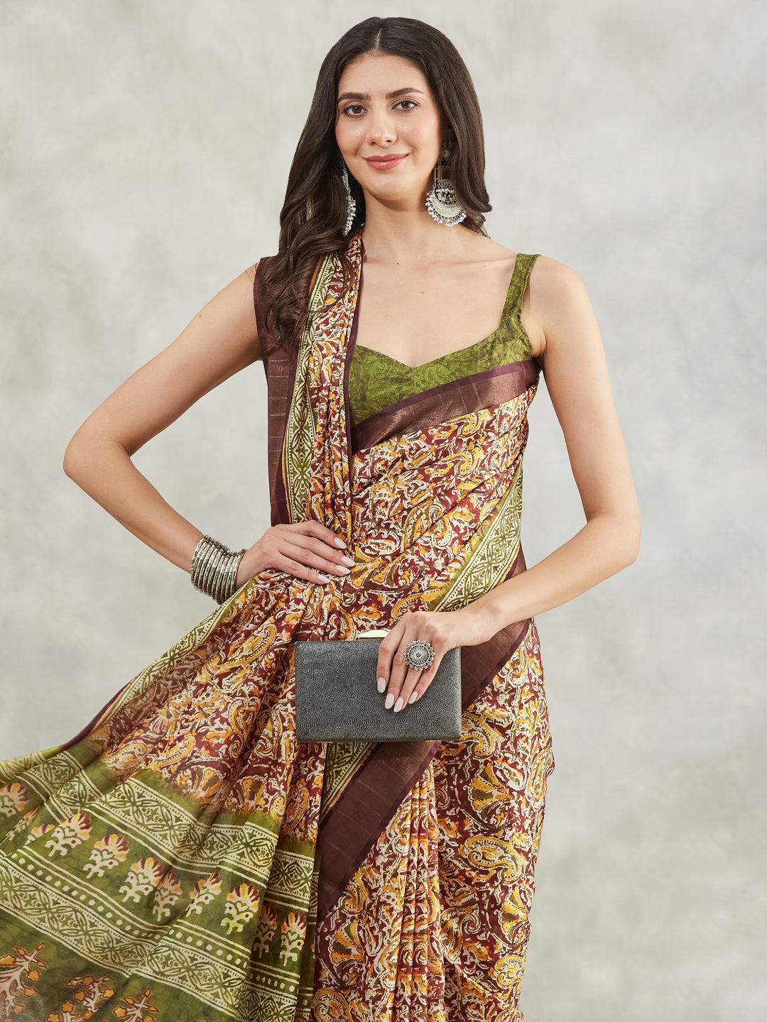 Janasya Burgundy Silk Blend Paisley Printed Grab2Buy 