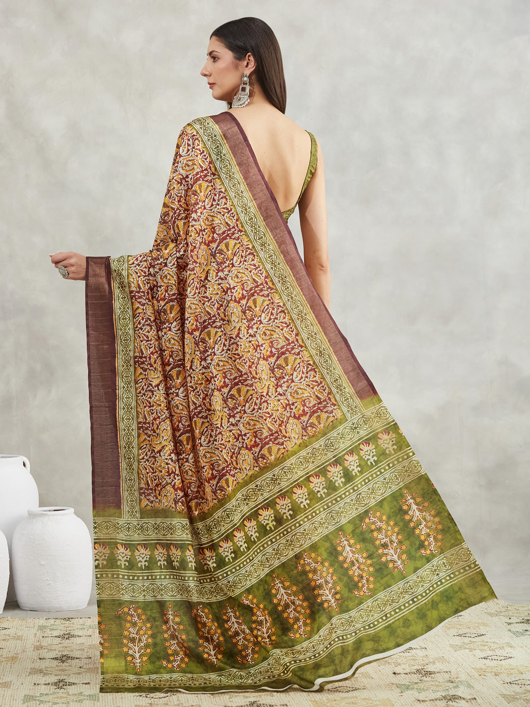 Janasya Burgundy Silk Blend Paisley Printed Grab2Buy 