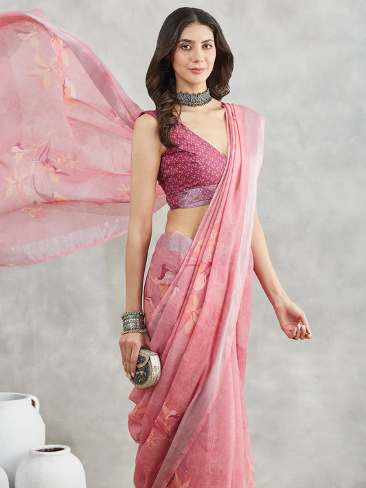 Janasya Mauve Linen Blend Floral Printed Grab2Buy 