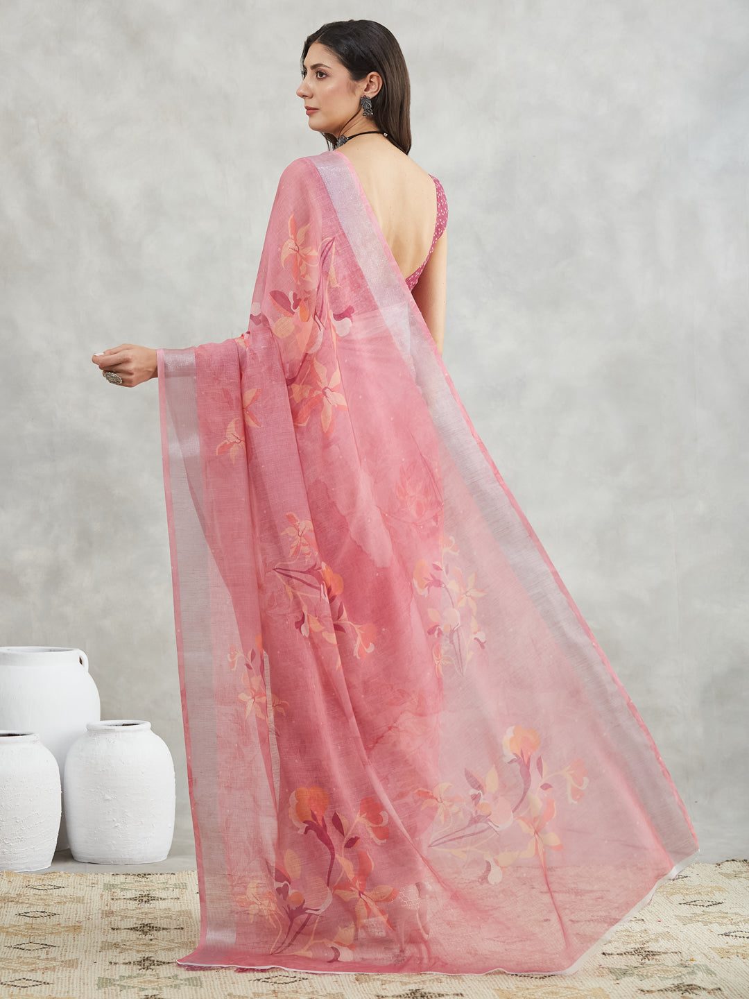 Janasya Mauve Linen Blend Floral Printed Grab2Buy 
