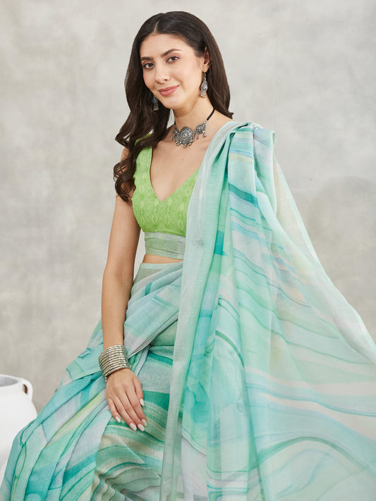 Janasya Sea Green Linen Blend Abstract Printed Grab2Buy 