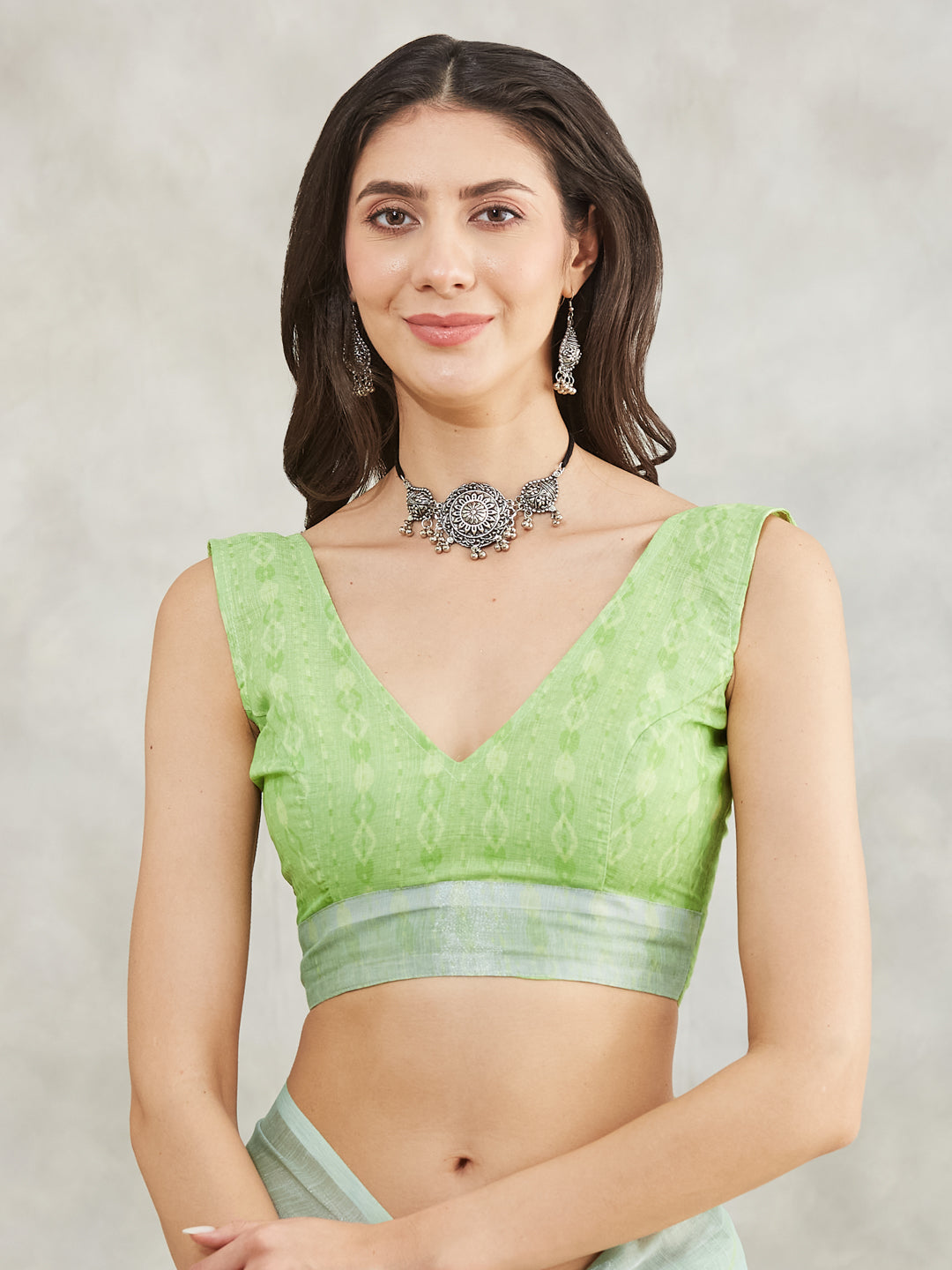 Janasya Sea Green Linen Blend Abstract Printed Grab2Buy 