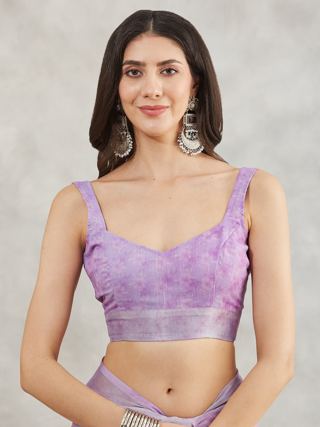 Janasya Lavender Linen Blend Floral Printed Grab2Buy 