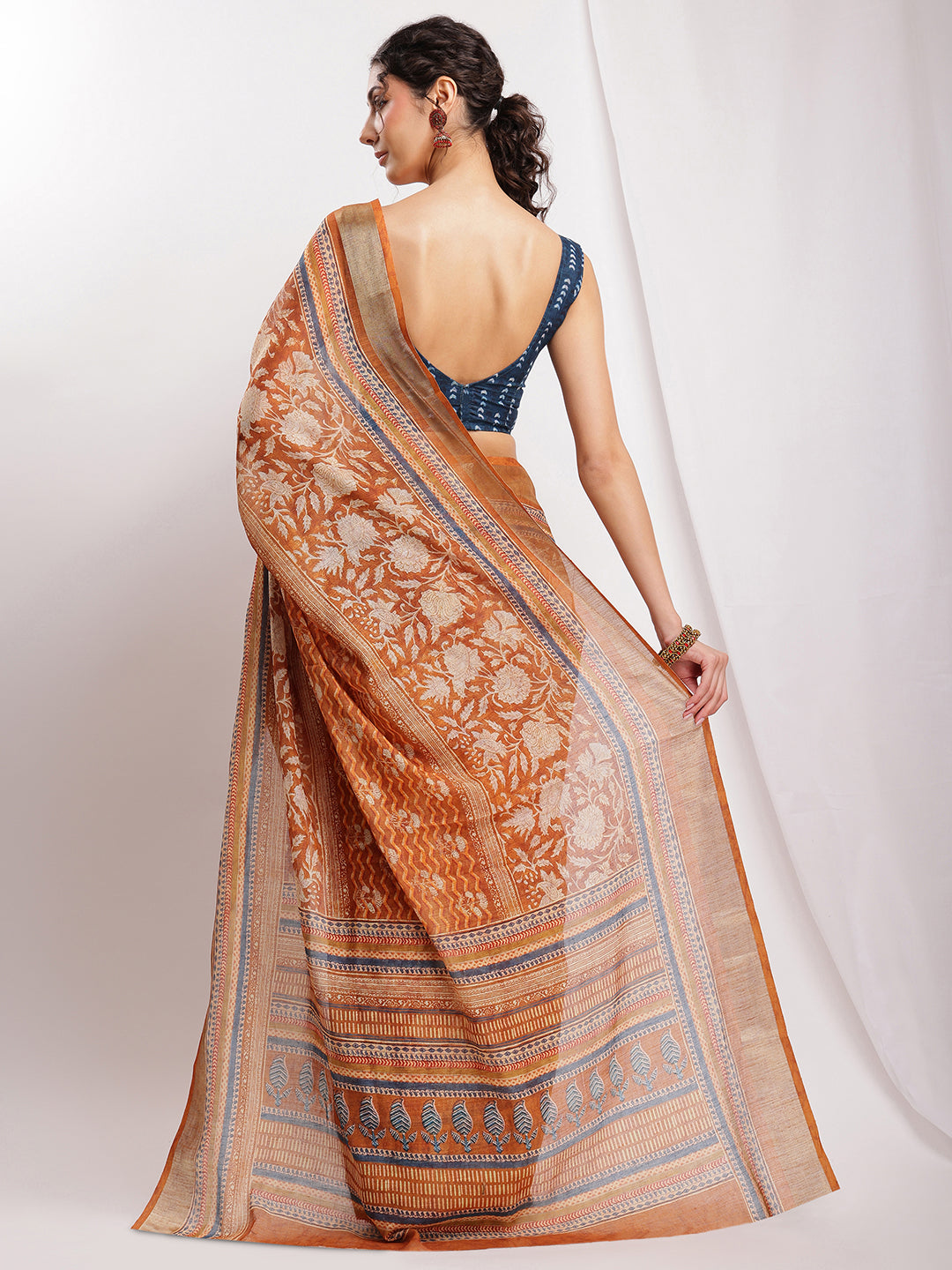 Janasya Brown Linen Blend Ethnic Motifs Printed Grab2Buy 