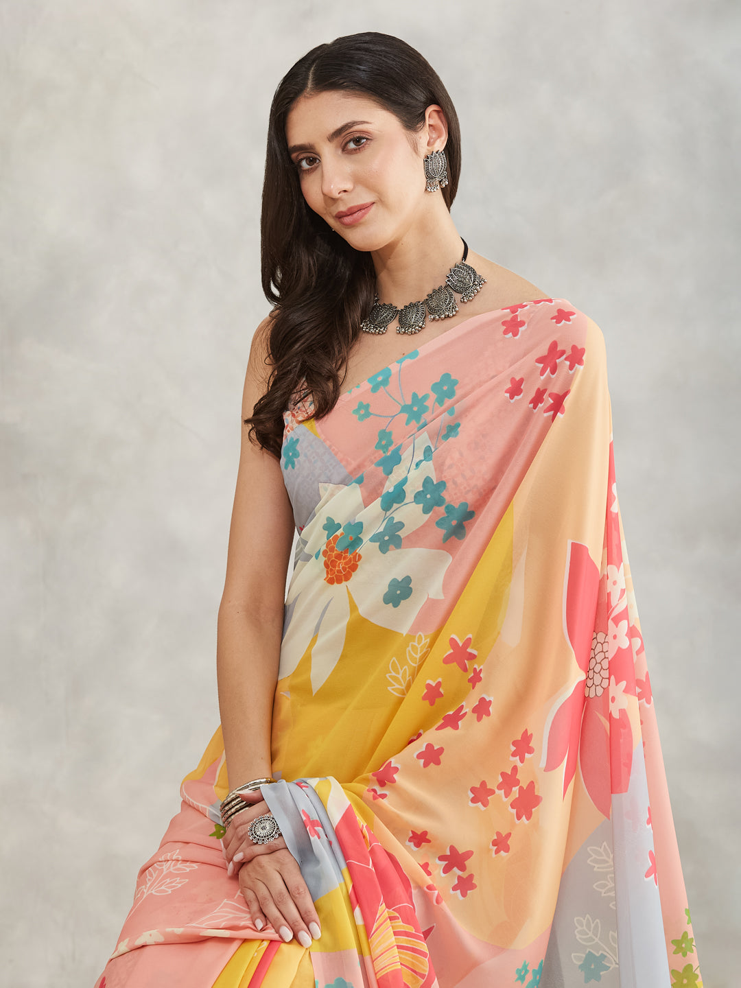 Janasya Multicolor Georgette Floral Printed Grab2Buy 