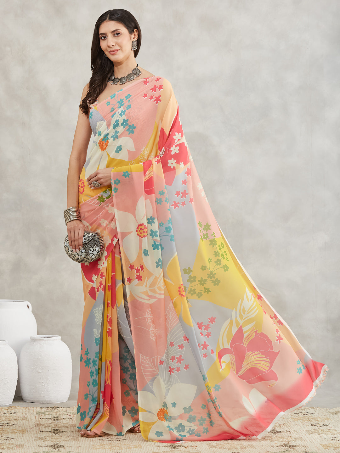 Janasya Multicolor Georgette Floral Printed Grab2Buy 