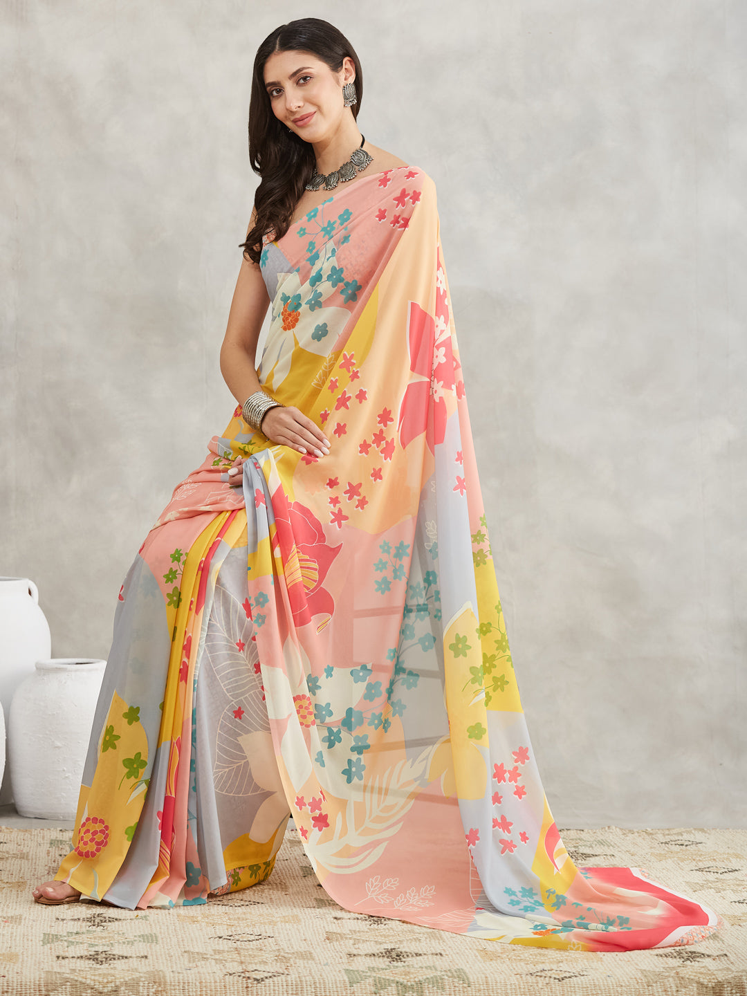 Janasya Multicolor Georgette Floral Printed Grab2Buy 