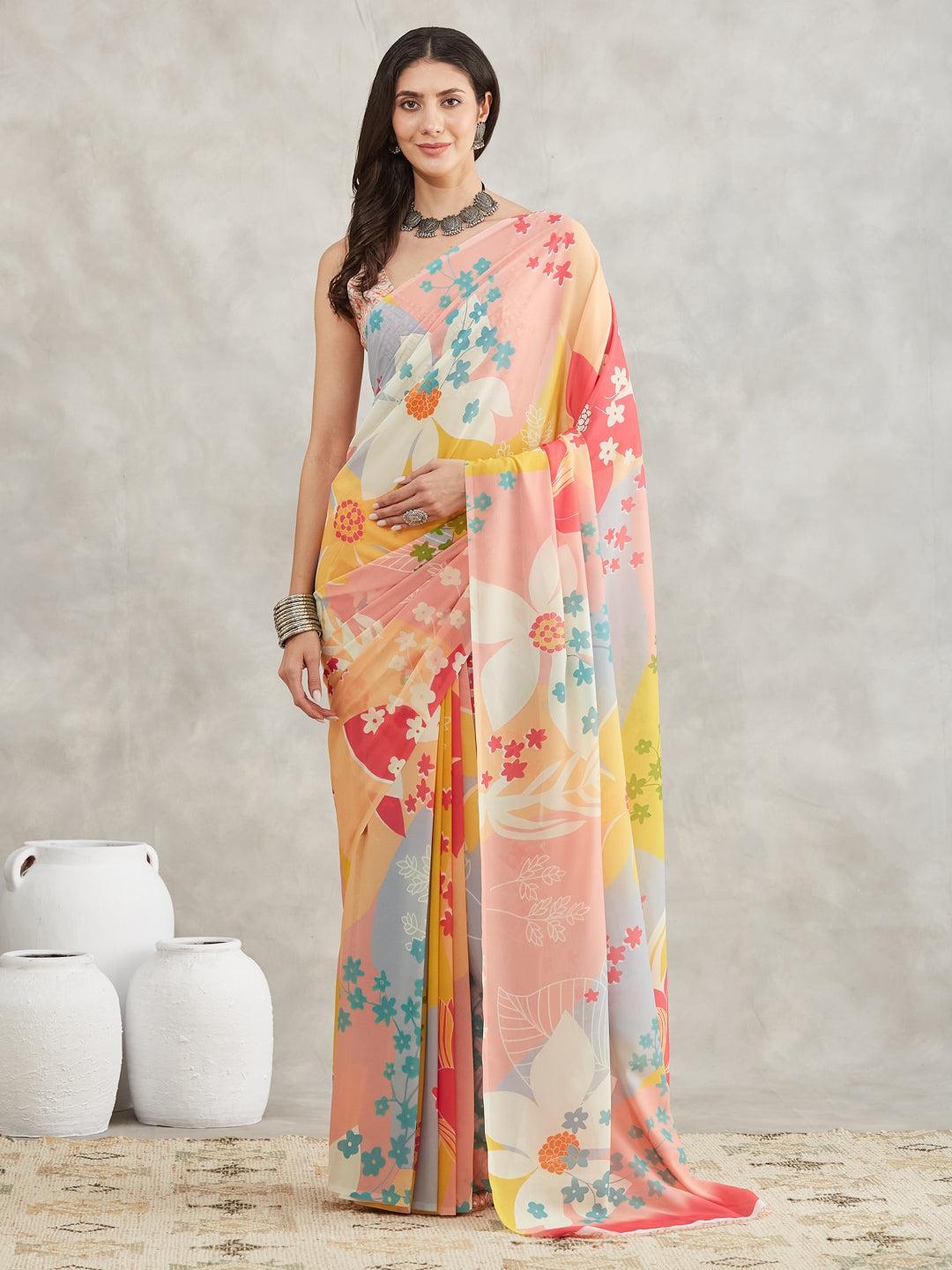 Janasya Multicolor Georgette Floral Printed Grab2Buy 