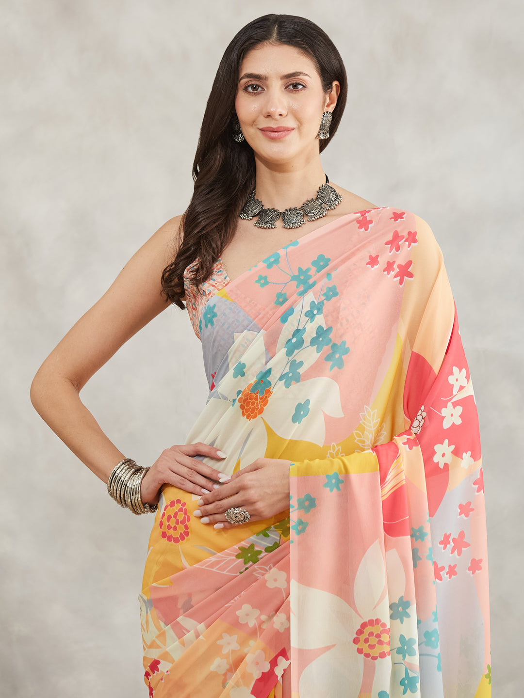 Janasya Multicolor Georgette Floral Printed Grab2Buy 