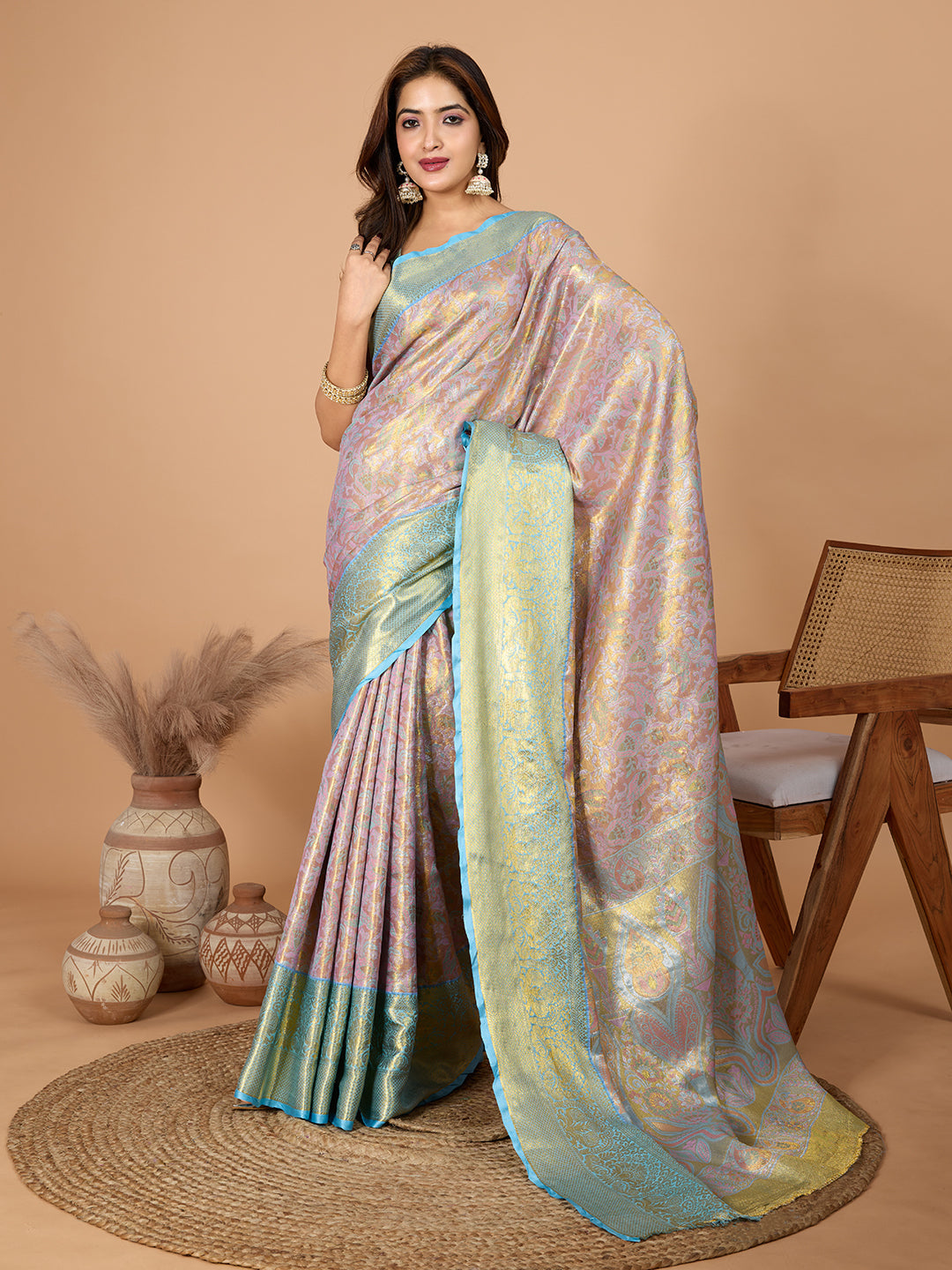 Dwija Fashion Lavender Wedding Wear Jari Weaving Kanjivaram Silk Saree With Unstitched Blouse