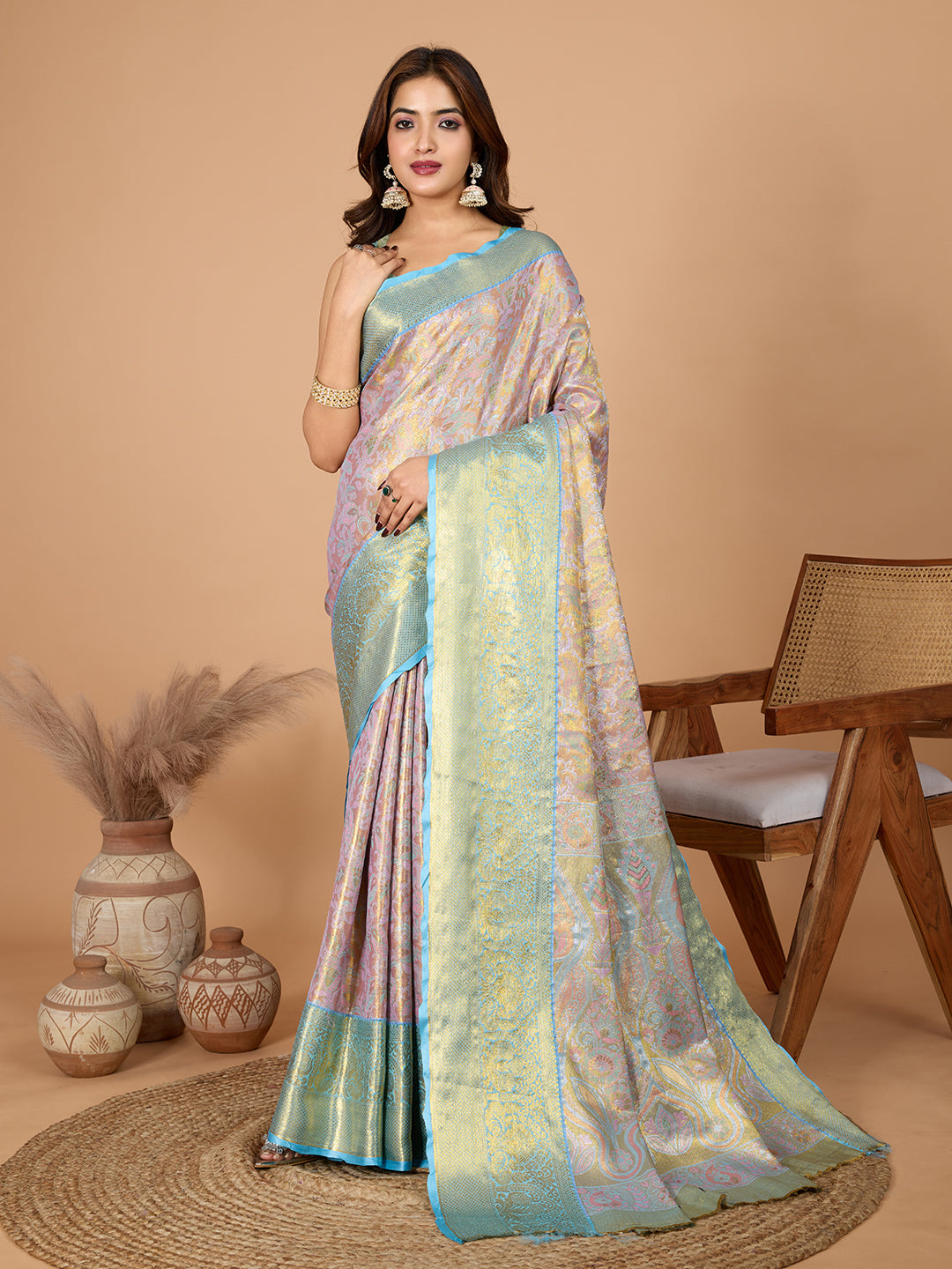 Dwija Fashion Lavender Wedding Wear Jari Weaving Kanjivaram Silk Saree With Unstitched Blouse