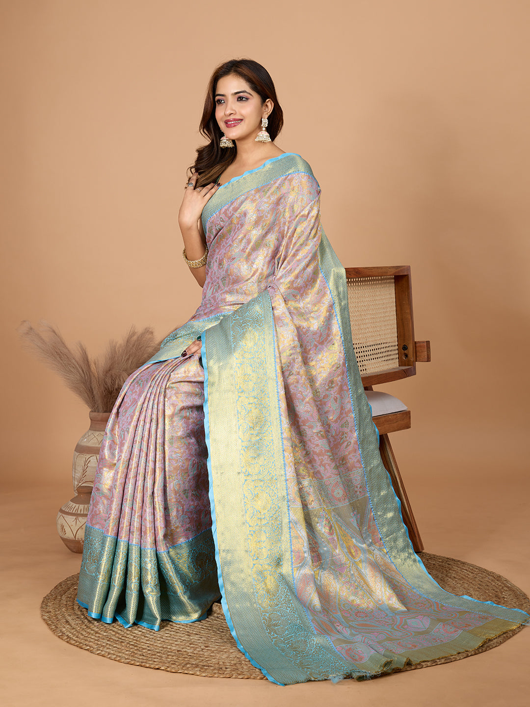 Dwija Fashion Lavender Wedding Wear Jari Weaving Kanjivaram Silk Saree With Unstitched Blouse