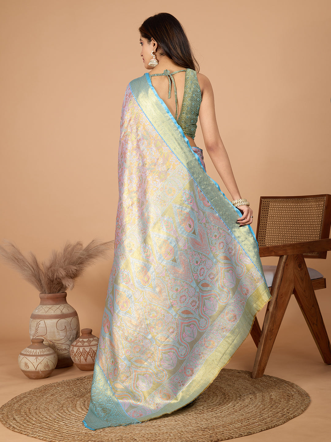 Dwija Fashion Lavender Wedding Wear Jari Weaving Kanjivaram Silk Saree With Unstitched Blouse