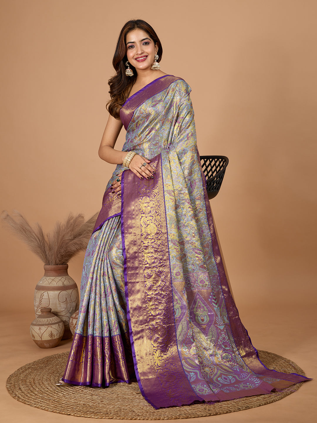 Dwija Fashion Purple Wedding Wear Jari Weaving Kanjivaram Silk Saree With Unstitched Blouse