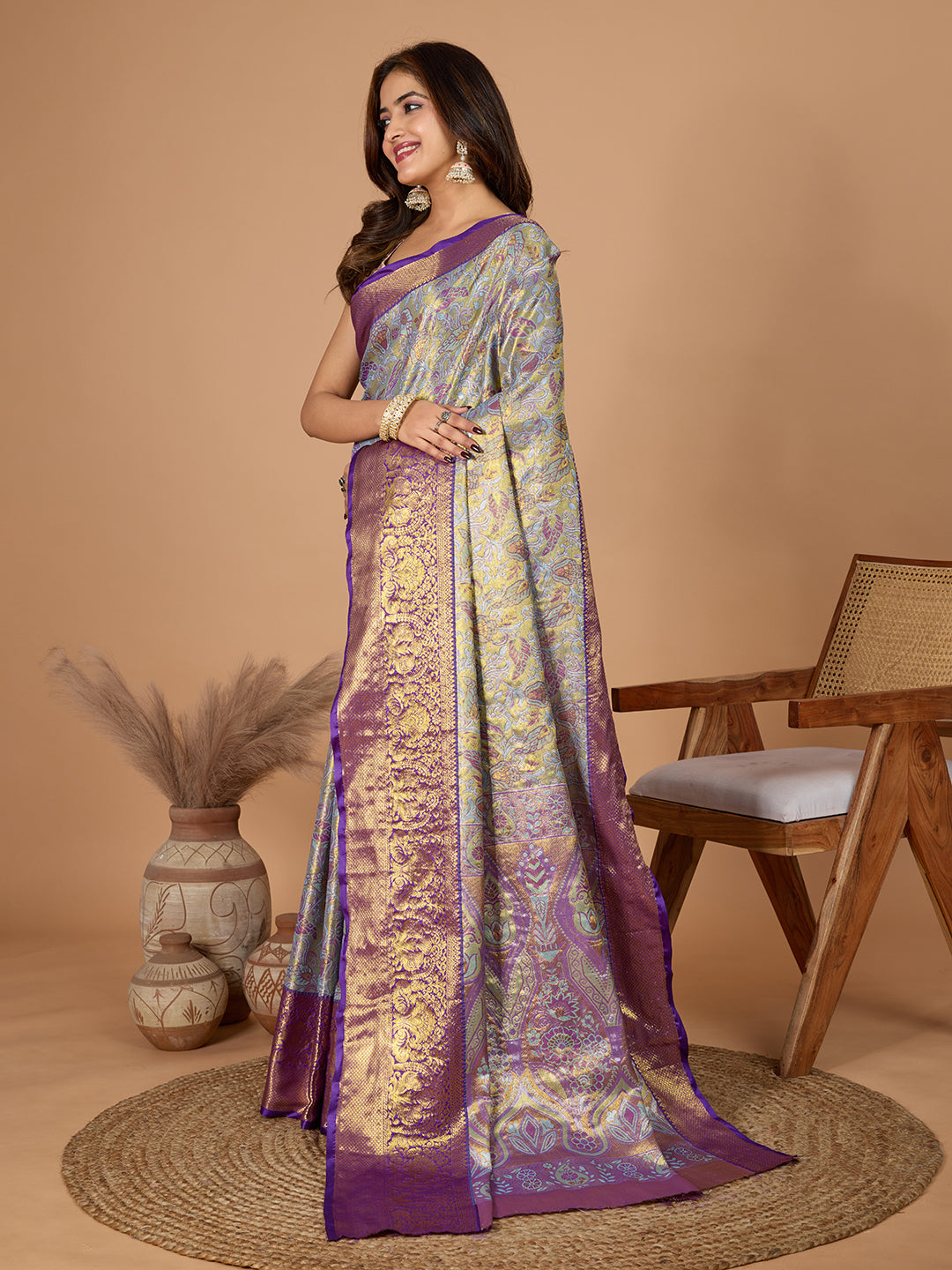 Dwija Fashion Purple Wedding Wear Jari Weaving Kanjivaram Silk Saree With Unstitched Blouse